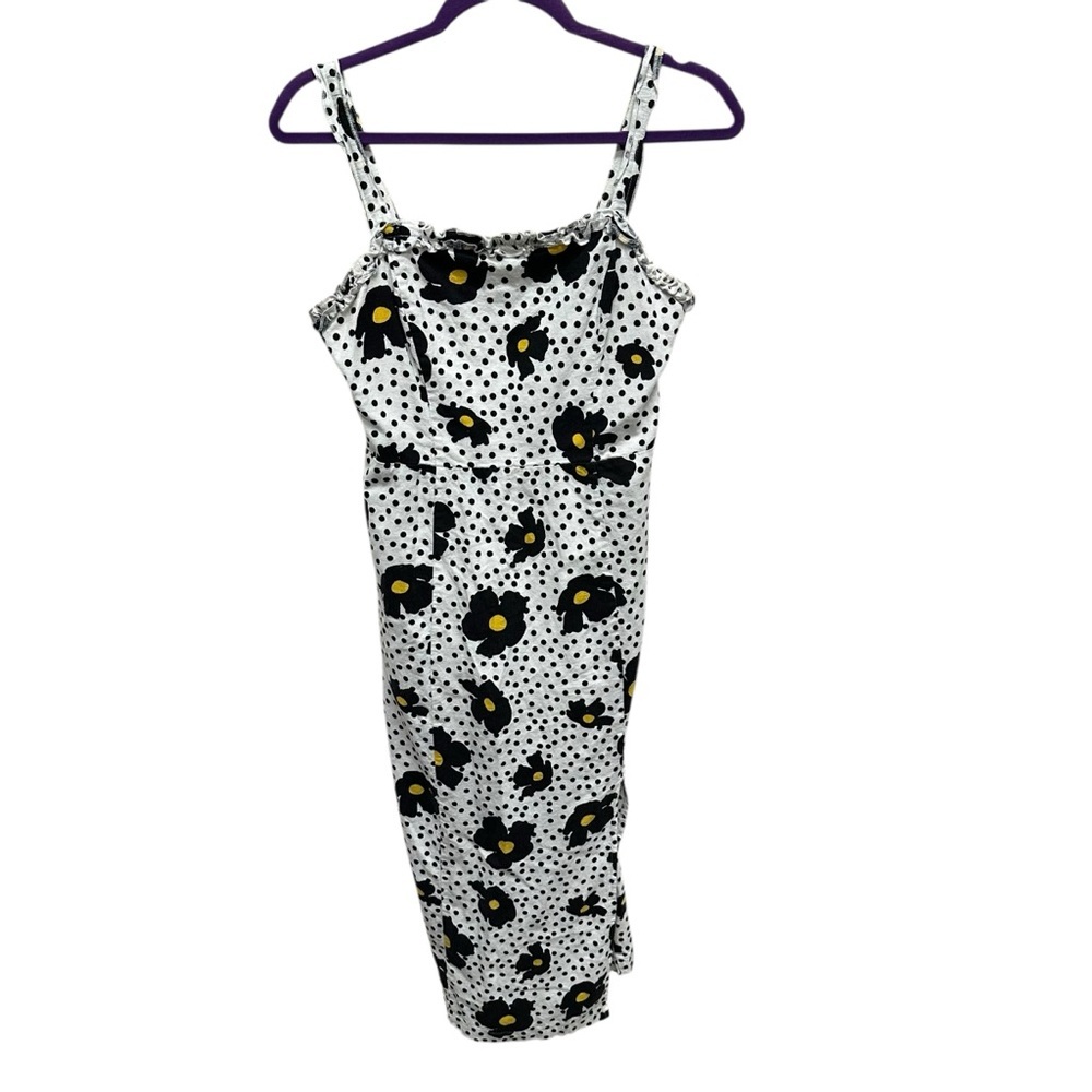 UO urban outfitters Remy Linen Ruffle Square Neck Midi Dress Daisy print medium - Picture 2 of 12